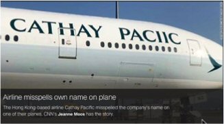 Airline misspels own name on plane - Cathay Paciic