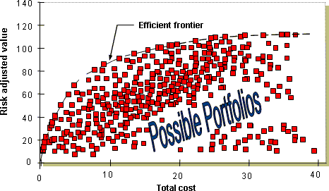 Figure 11: The best project portfolios define the efficient frontier