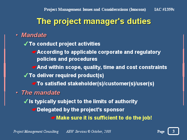 The Project Manager's Duties