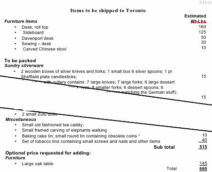 Sample of shipping list